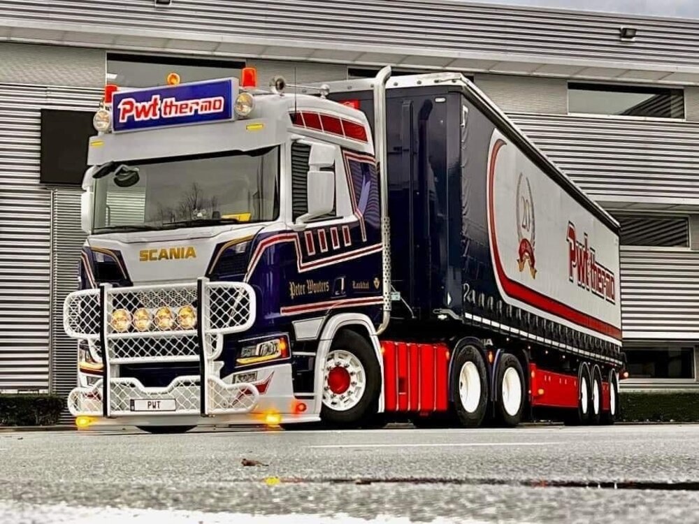 Tekno Tekno Scania next gen 6x2 with 3-axle curtainside trailer PWT PETER WOUTERS TRANSPORT
