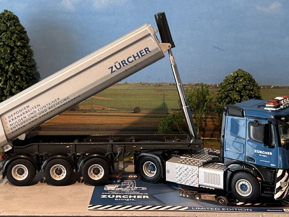 WSI WSI EXCLUSIEF Mercedes Arocs MP4 4x2 + half pipe tipper trailer ZÜRCHER