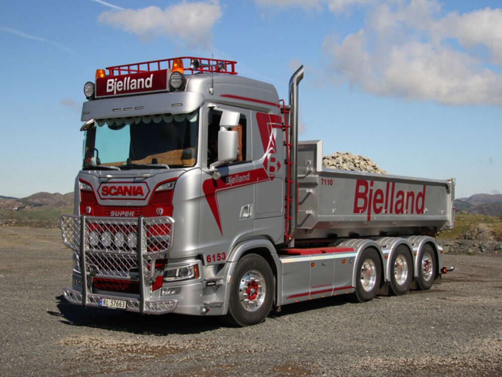 WSI WSI Scania S  bakwagen met haakarm  8x4 + haakarm container  BJELLAND