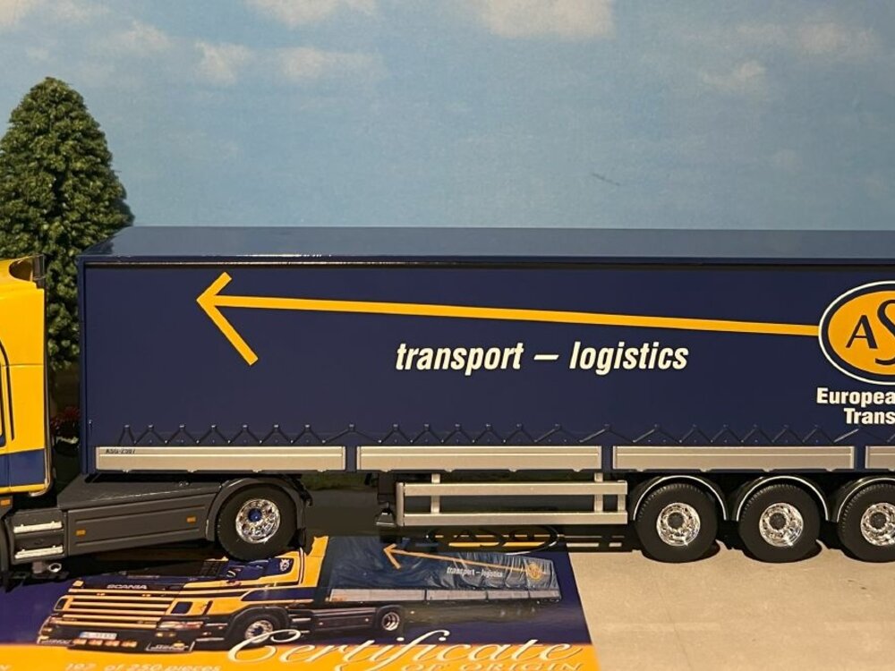 Tekno Tekno Scania 4-serie Topline with 3-axle (ASG) curtainside trailer ASG - Schneider