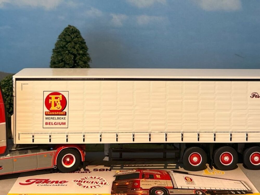 Tekno Tekno Scania Next Gen 4x2 met 3-as zeilenoplegger FISOTRANS BELGIË