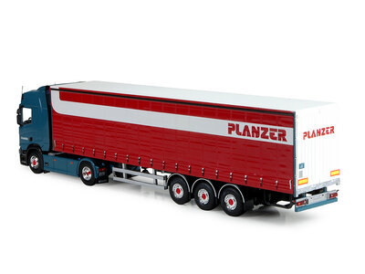 Tekno Tekno Scania NG R-serie Highline met schuifzeilen oplegger (met echt zeil) PLANZER