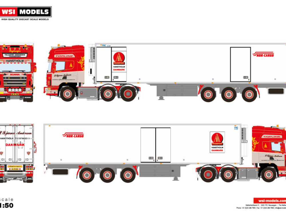 WSI WSI Scania 4-serie Topline 6x2 with 3-axle reefer trailer  P. BJARNE ANDERSEN