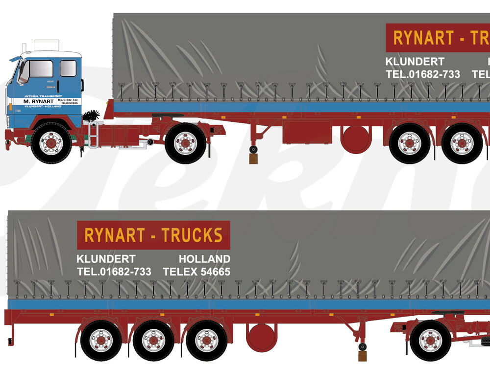 Tekno Tekno Volvo F88 4x2 met  klassieke huiftrailer RYNART