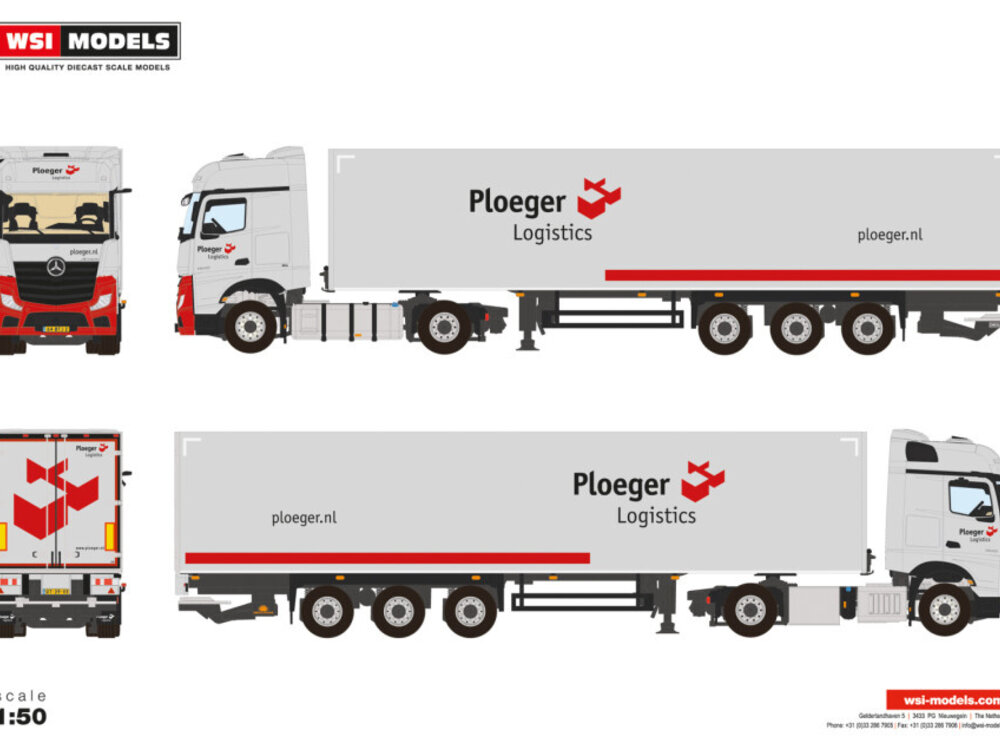 WSI WSI Mercedes- Benz Actros MP5 Big Space 4x2 with 3-axle box trailer PLOEGER LOGISTICS