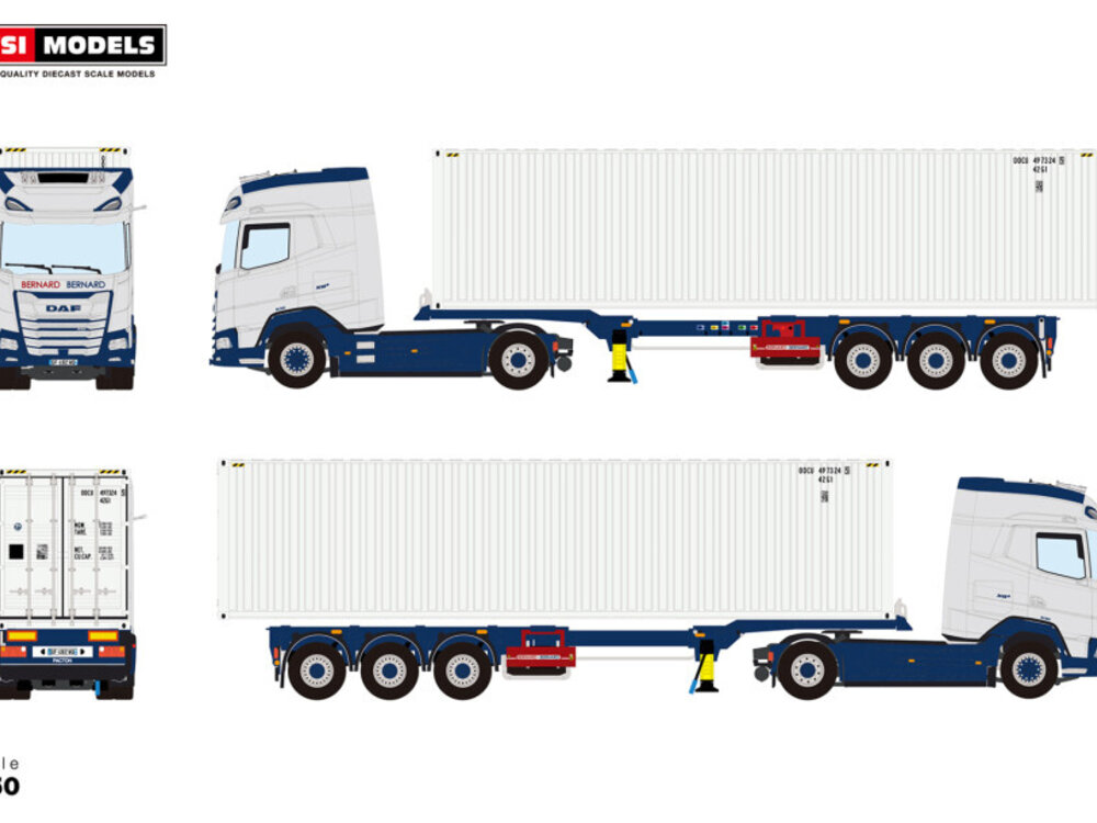 WSI WSI DAF XG+ 4x2 + 3-as container trailer met 40ft .container BERNARD ET BERNARD