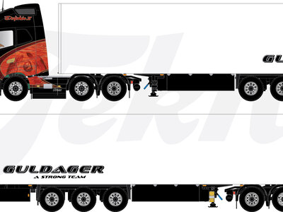 Tekno Tekno Volvo FH04 Globetrotter XL 6x2 met 3-assige kasten oplegger GULDAGER "DOLPHIN 2"