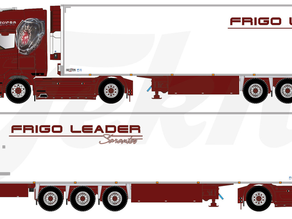 Tekno Tekno Scania R-serie Topline 4x2 met 3-as koeloplegger SARANTOS