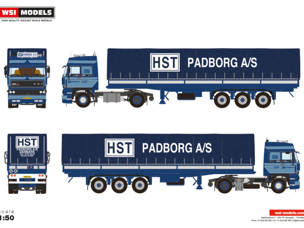 WSI WSI DAF 3300 Space Cab 4x2 with 3-axle classic curtainside trailer HST PADBORG