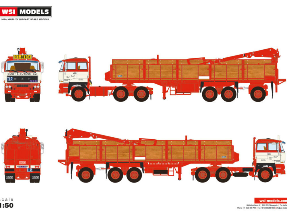 WSI WSI DAF 2800 6x4 met 3-as classic stenen oplegger BOOT & BUTEIJN