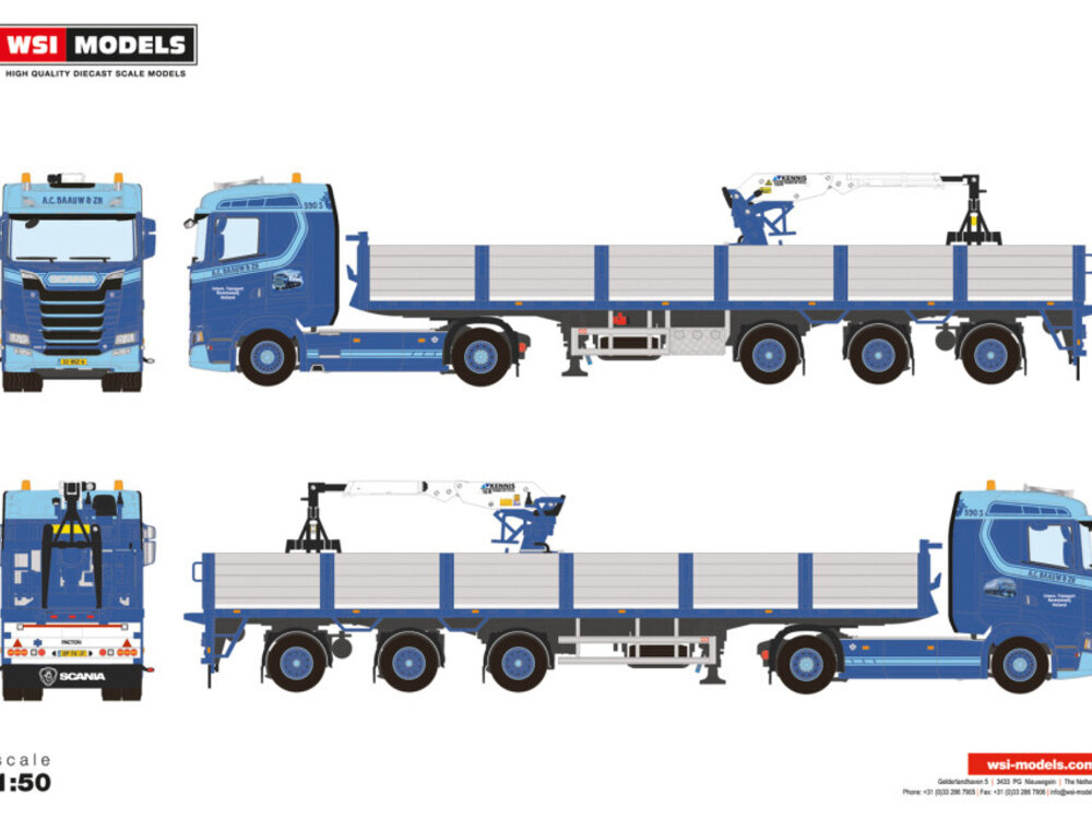 WSI WSI Scania S Normal 4x2 met 3-as stenen oplegger A.C. BAAUW