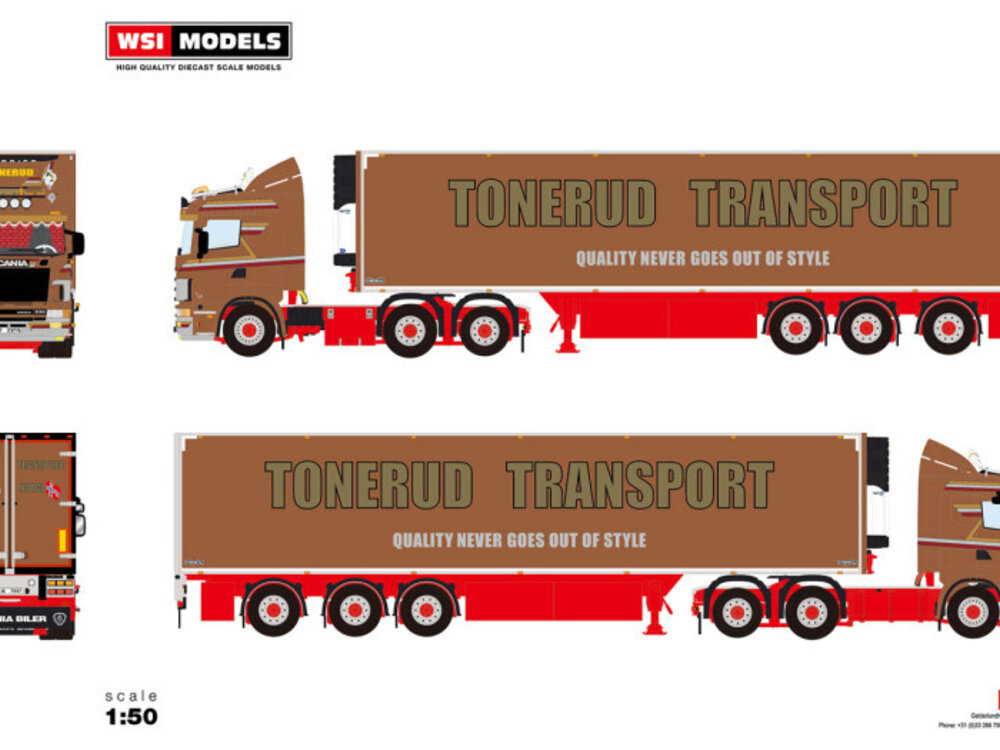 WSI WSI Scania 4 series flat roof 6x2 + 3- axle reefer trailer TONERUD