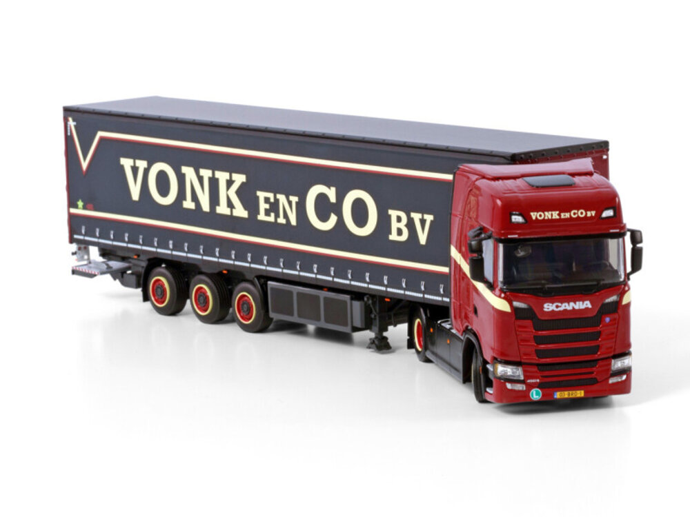 WSI WSI Scania S Highline 4x2 met 3-assige Schuifzeilen oplegger VONK & CO