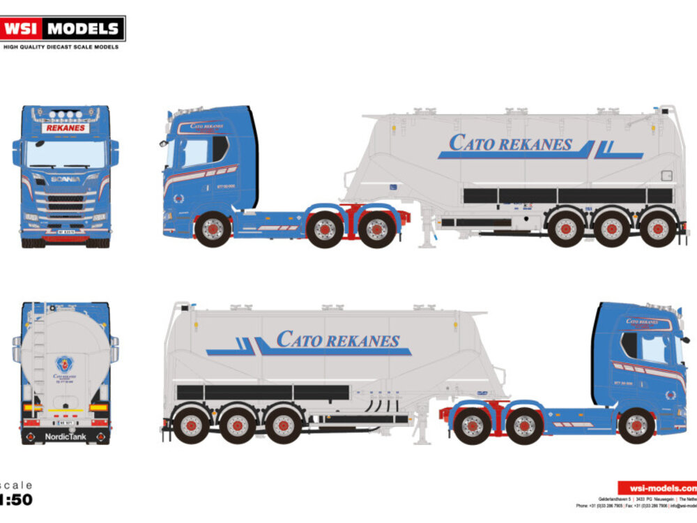 WSI WSI Scania S Highline 6x2 met 3-assige bulk trailer REKANES