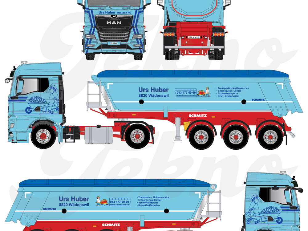 Tekno Tekno MAN TGX GM with 3-axle tipper trailer URS HUBER