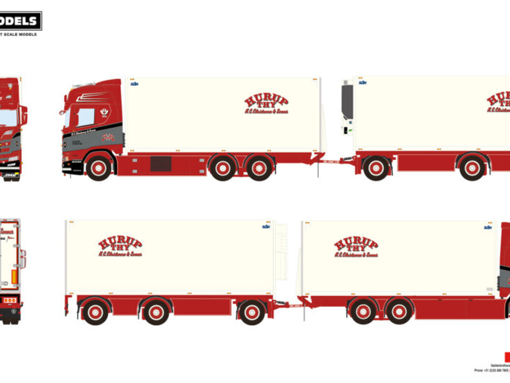 WSI WSI Scania R Highline 6x2 koelwagen met 3-assige koeltrailer N.C. CHRISTENSEN & SONNER