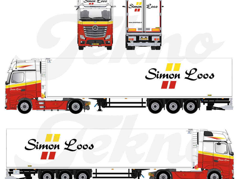 Tekno Tekno Mercedes-Benz Gigaspace mirrorcam 4x2 with 3-axle reefertrailer SIMON LOOS