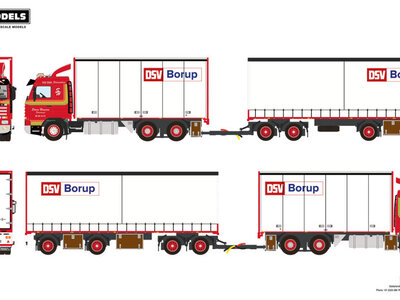 WSI WSI Scania 143M streamline motorwagen met 4-as oplegger STEEN HANSEN