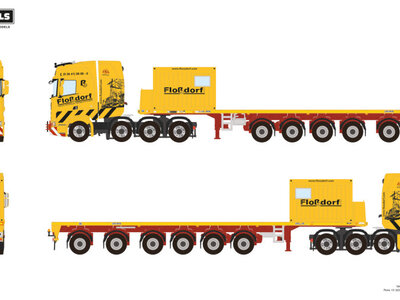WSI WSI Scania S Highline 8x4 met 6-assige ballast trailer + 10 ft container  FLOßDORF