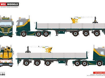 WSI WSI Iveco S-way  AS Low 6x2 twin steer met 3-assige steenoplegger BRONSEMA STROOBOS