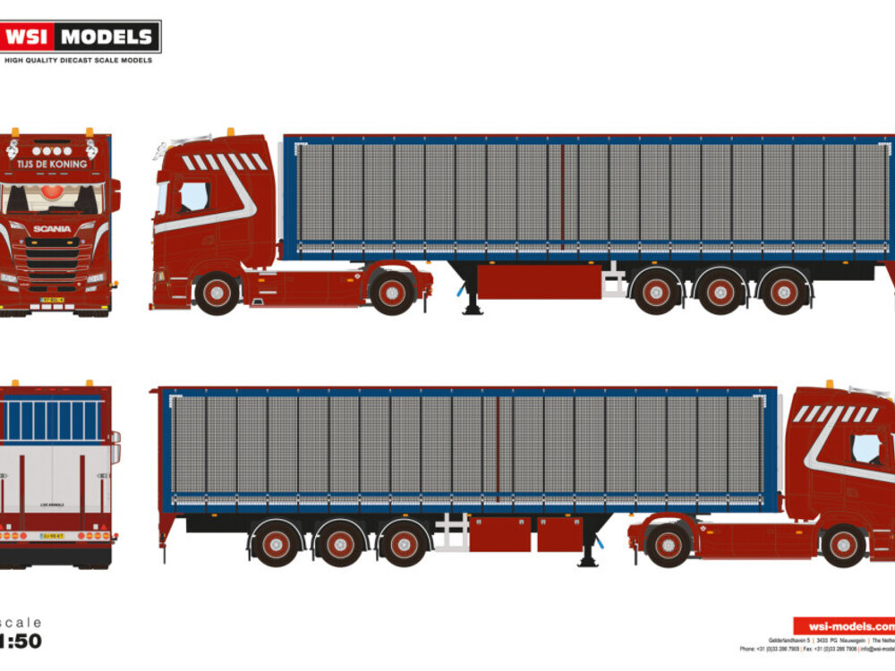 WSI WSI Scania S Highline 4x2 met 3-assige box oplegger TIJS DE KONING