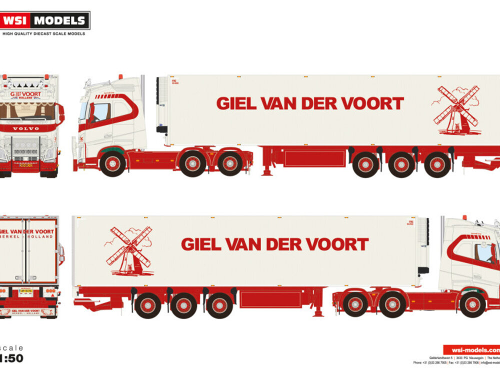 WSI WSI Volvo FH4 Globetrotter 6x2 met 3-assige koeloplegger GIEL VAN DER VOORT