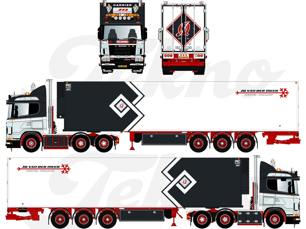 Tekno Tekno Scania 4-serie sleepas met 3-assige koeloplegger J.Q. VAN DER MEER