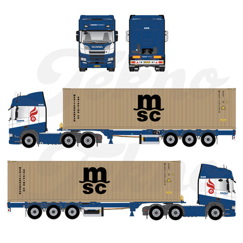 Tekno Tekno Scania Next Gen R-serie Highline 6x2 met 40ft MSC container  DANIA CONNECT