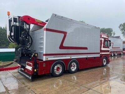 Tekno Tekno Scania Next Gen R580  rigid truck with trailer + zamac opentop containers G&J van Leeuwen