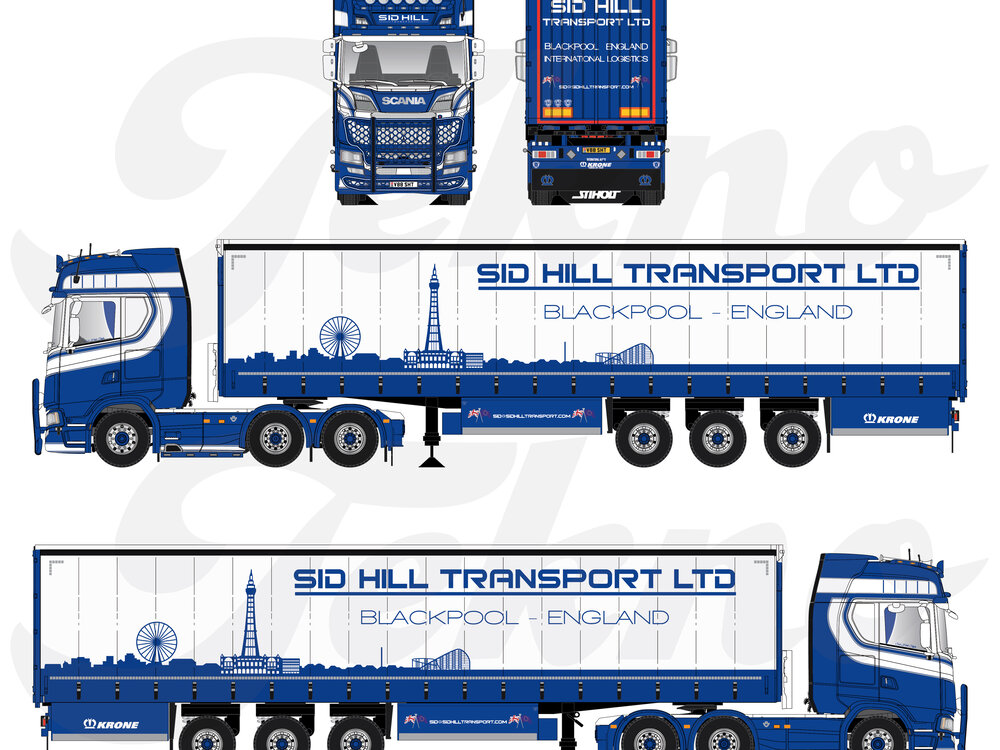 Tekno Tekno Scania Next Gen S-serie Highline with 3-axle curtainside trailer SID HILL