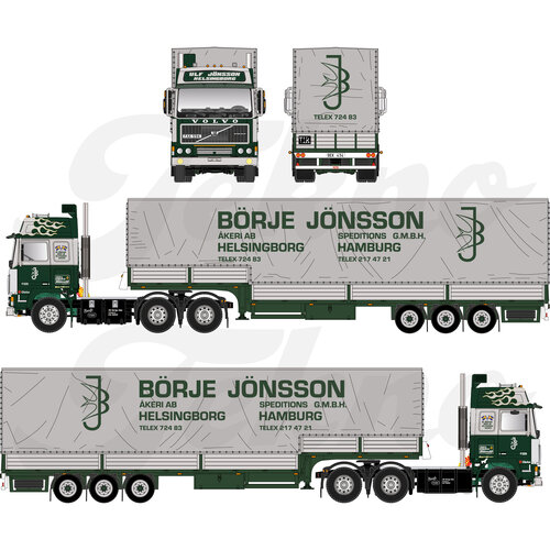 Tekno Tekno Volvo F12 1e generation Globetrotter 6x4 with 3-axle classic tilttrailer BÖRJE JÖNSSON