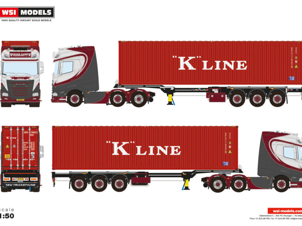 WSI WSI DAF XG+ 6x2 met 3-assige flex container trailer + 40ft container FRANS KAMP TRANSPORT