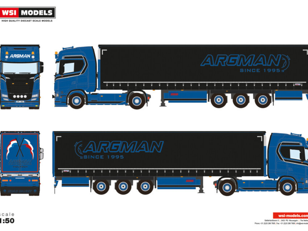 WSI WSI Scania S Highline 4x2 met 3-assige Schuifzeilen oplegger ARGMAN S.R.O.