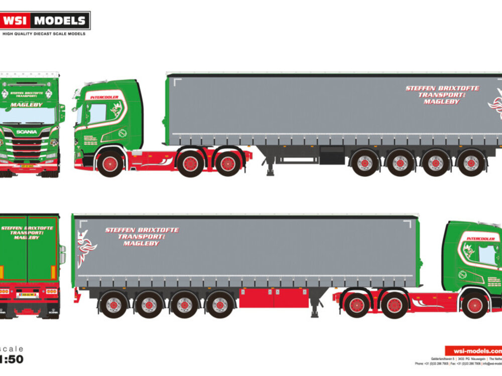 WSI WSI Scania S Highline 6x2 met 4-assige Schuifzeilen oplegger STEFFEN BRIXTOFTE