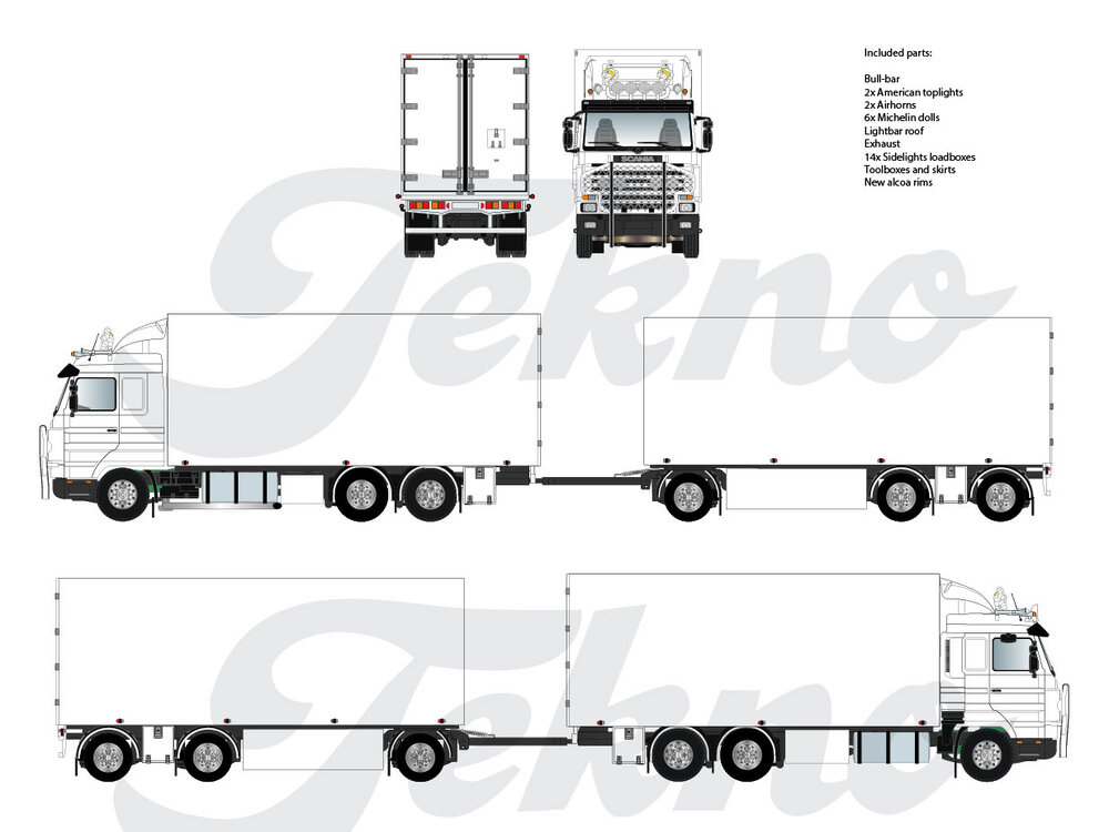 Tekno Tekno Scania 3-Serie streamline rigid truck with 3-axle trailer Tractor & Trailer KIT