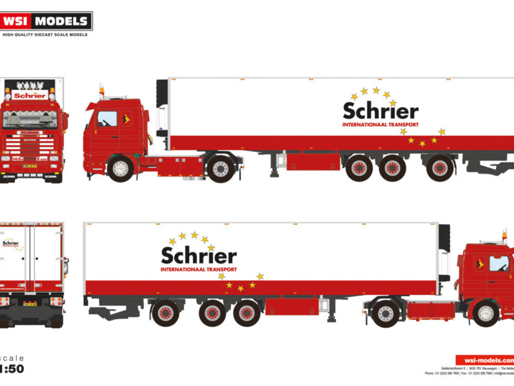WSI WSI Scania 143M streamline 4x2 met 3-as koeloplegger SCHRIER