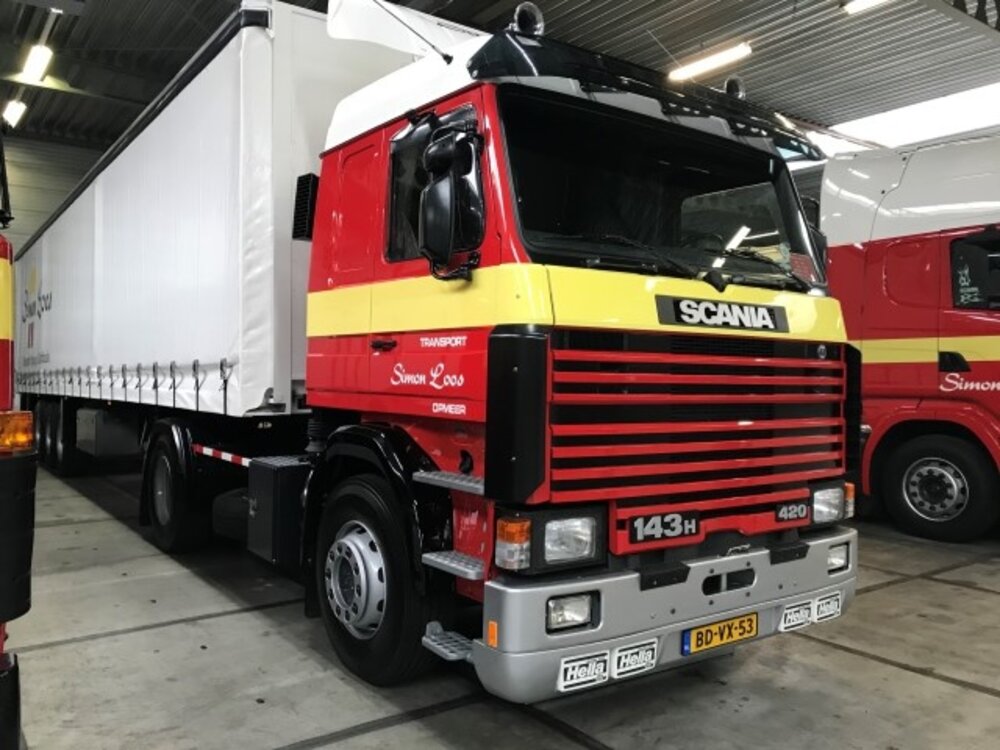 Tekno Tekno Scania 3-serie 143-420 with 3-axle curtain side semi trailer SIMON LOOS