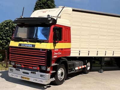 Tekno Tekno Scania 3-serie 143-420 with 3-axle curtain side semi trailer SIMON LOOS