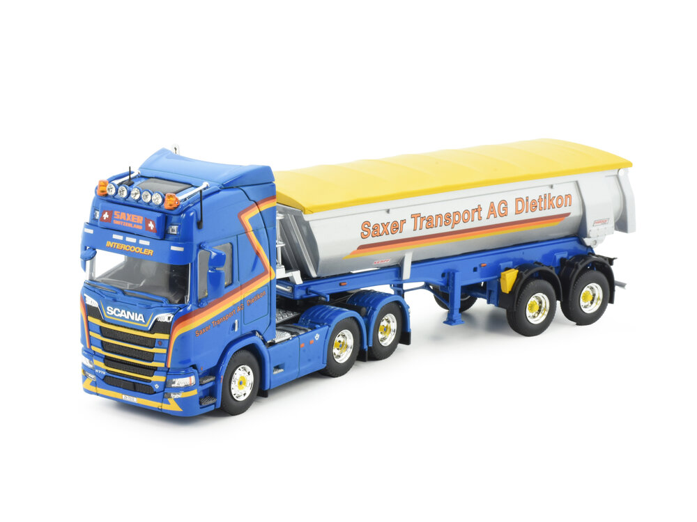 Tekno Tekno Scania Next Gen R770 6x4 with 3-axle Meiler tipper trailer SAXER