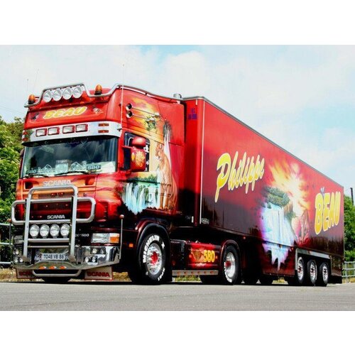 Tekno Tekno Scania 4-serie Topline with 3-axle reefer trailer BEAU - COUGAR