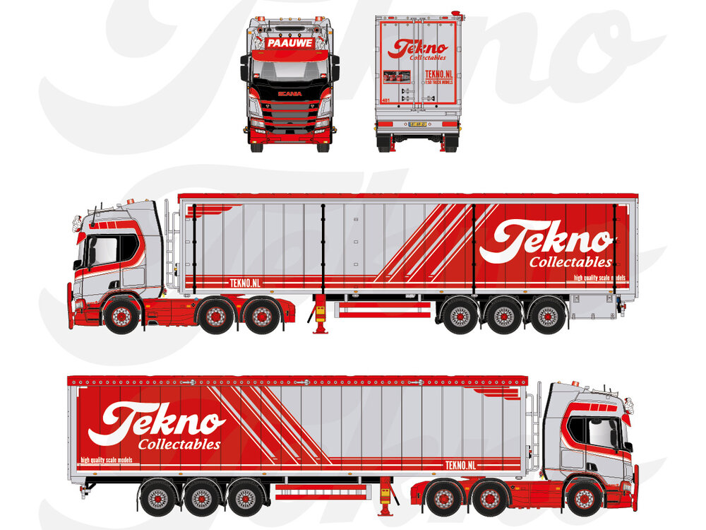 Tekno Tekno Scania Next Gen R650 6x2 with 3-axle Walkingfloor trailer PAAUWE TRANSPORT