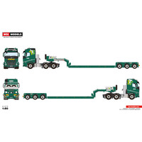 WSI Volvo FH5 Globetrotter 6x2 met 3-assige twin steer PX dieplader THEVENON TRANSPORTS SPÉCIAUX