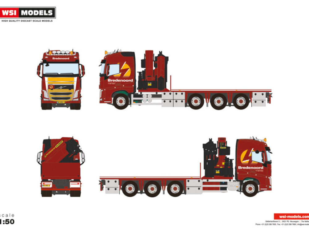 WSI WSI Volvo FH4 Globetrotter 8X2 flatbed bakwagen + Palfinger PK65002 SH BREDENOORD