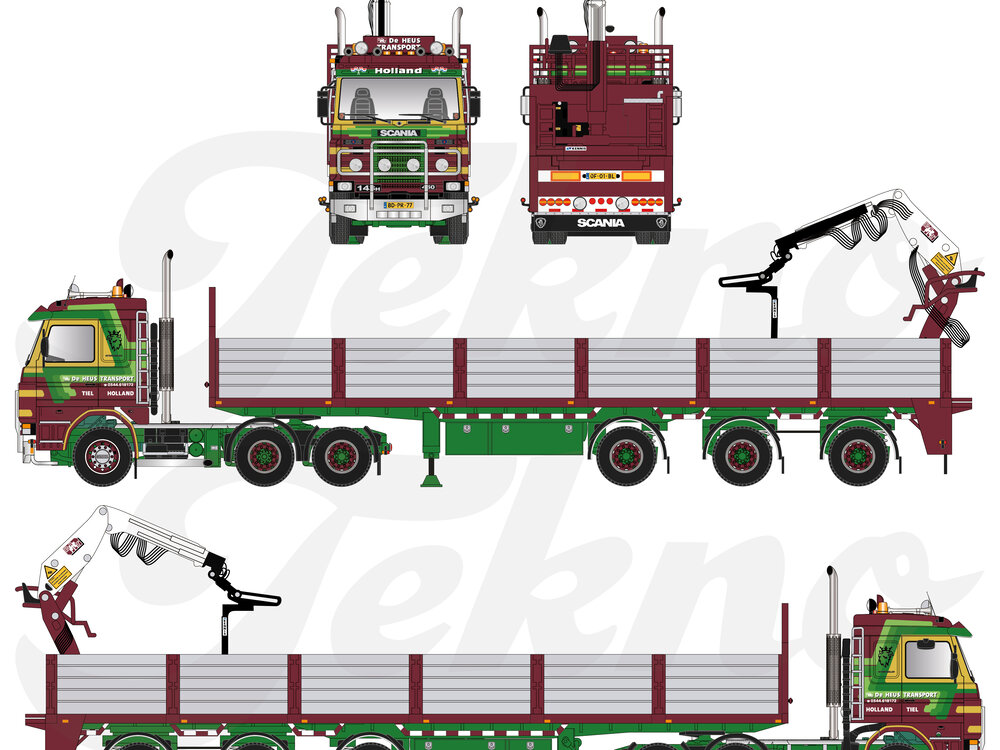 Tekno Tekno Scania 143-450 met 3-assige stenenoplegger DE HEUS