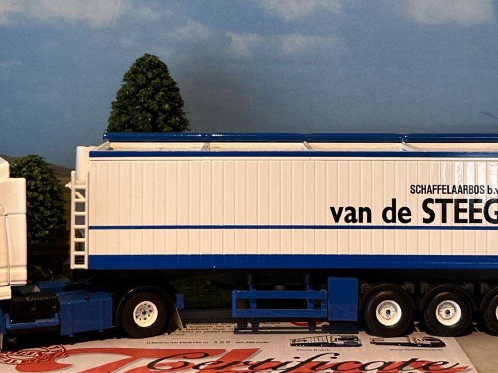 Tekno Tekno Scania 143H streamline 4x2 met 3-as open top kiepoplegger GEBR. VAN DE STEEG