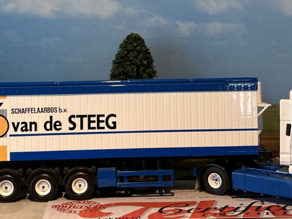 Tekno Tekno Scania 143H streamline 4x2 met 3-as open top kiepoplegger GEBR. VAN DE STEEG