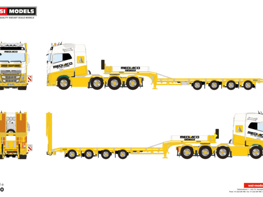 WSI WSI Volvo FH4 Globetrotter 8x4 + 4-axle semi low loader with ramps MEDIACO