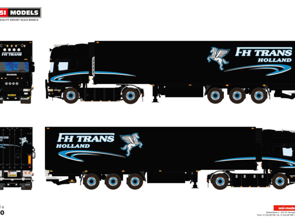 WSI WSI Scania 4-serie Topline 4x2 with 3-axle reefer tailer FH TRANS