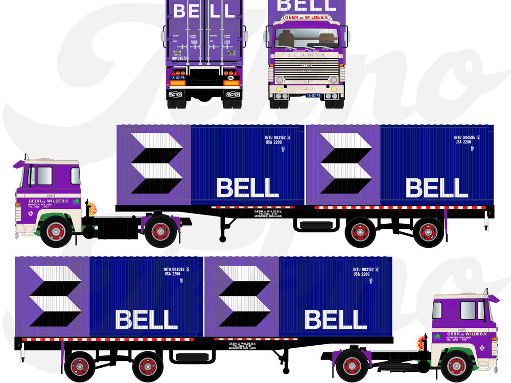 Tekno Tekno Scania 140 met container oplegger + 2x20ft. container DE WILDE