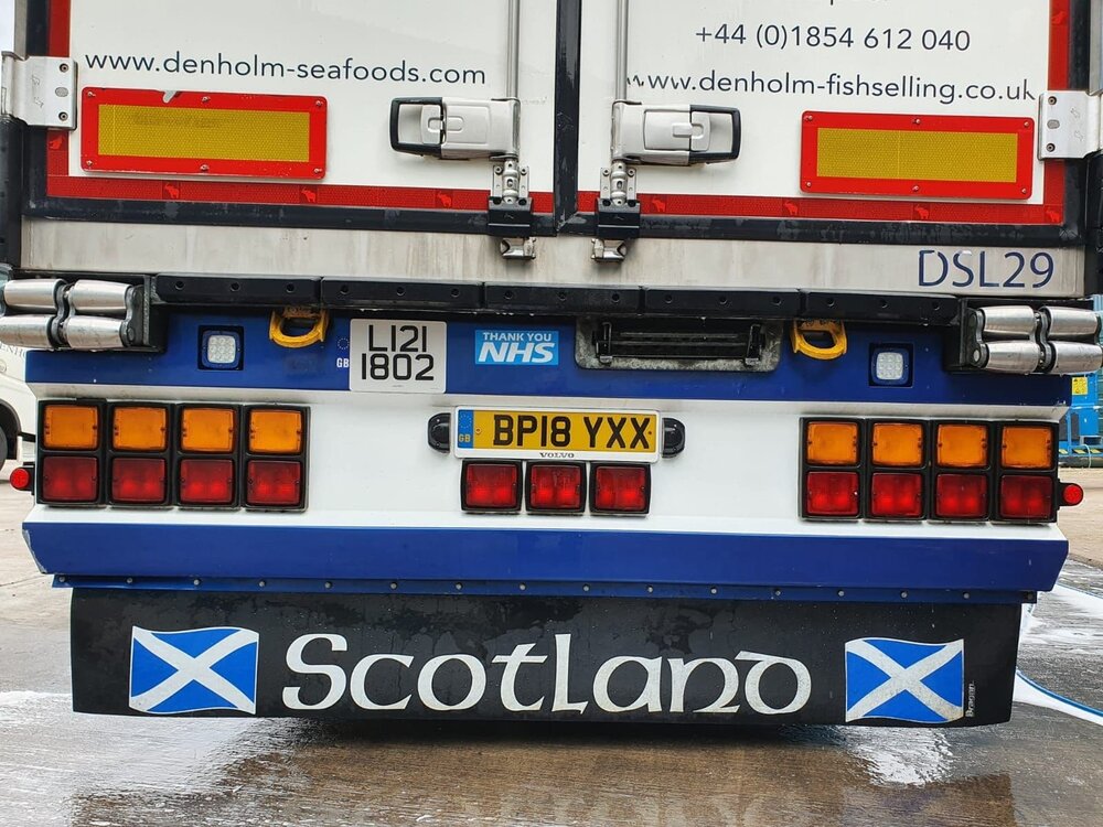WSI WSI DAF 106XF 6x2 with 3-axle Schmitz reefer trailer DENHOLM SEAFOOD Peterhead Scotland
